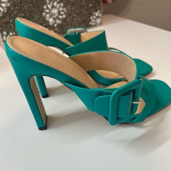 Women’s Green buckle open toe slip on high heels shoes, size 8 - Picture 4 of 8